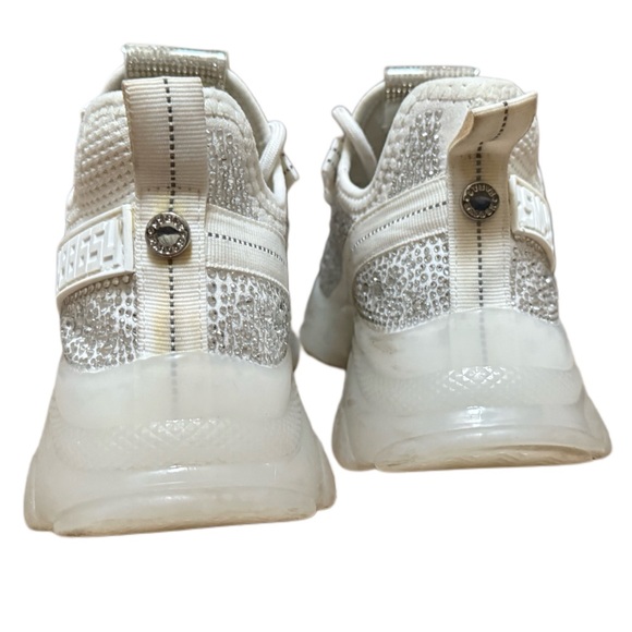 Steve Madden women's Maxima rhinestone-embellished knit sneakers in white. - Picture 9 of 15